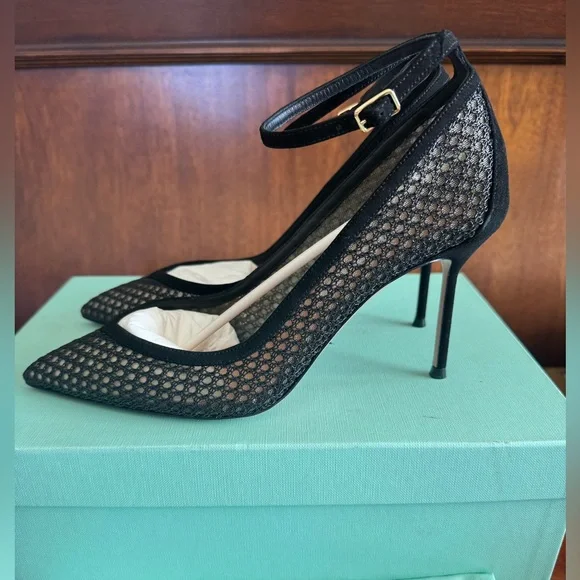 Aquazzura Asha Mesh Leather Pump 85 Black Heels – Size 37 – NIB - Picture 4 of 12